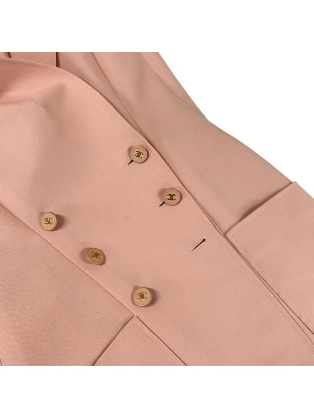 Chanel Jacket M Pink Long Sleeve CC Logo Button Double Wool